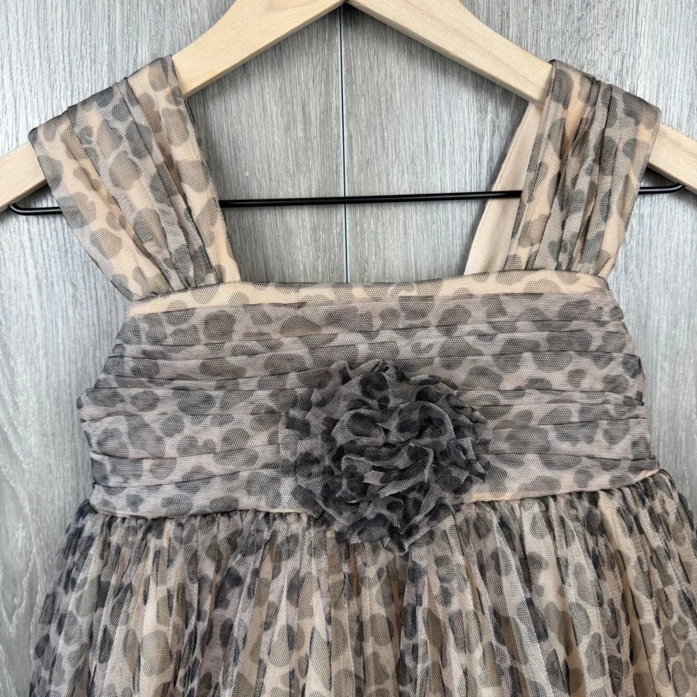 Bonnie Jean Leopard Print Tulle Dress Girls Size 7 Brown Animal Print Party Chic